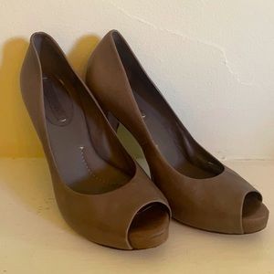 Dark Beige BCBG Peep Toe Pumps